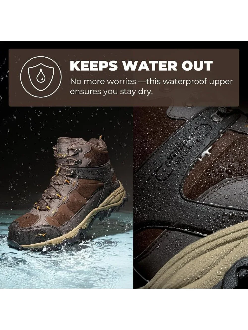 Men's Brown Waterproof Shoes Casual High Top Steel Toe Non Slip Hiking Boot